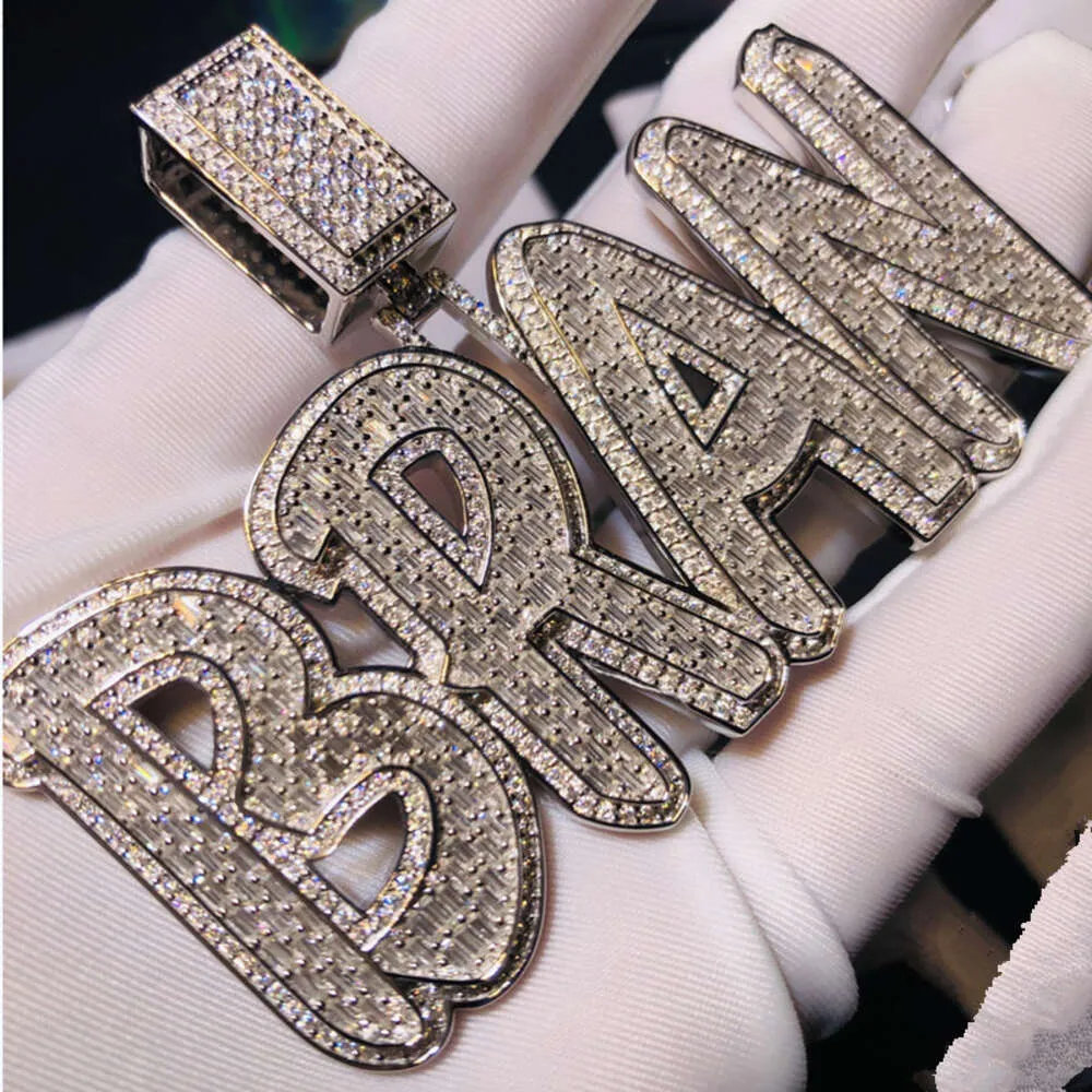 Fabriqué Bling brillant Vvs Moissanite Hip Hop bijoux pendentif personnalisé Hip Hop 925 pendentif en argent Sterling