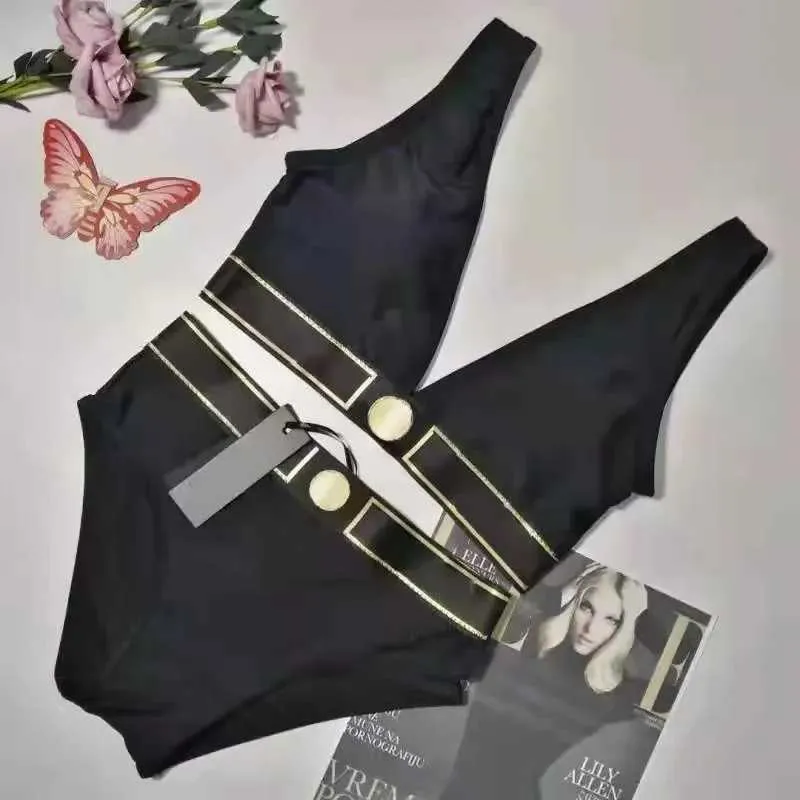 Women's Swimwear Womens wide suspender Swimsuit Bikini Sexy Dress Medium Black Filled swimming solid designer style J240309