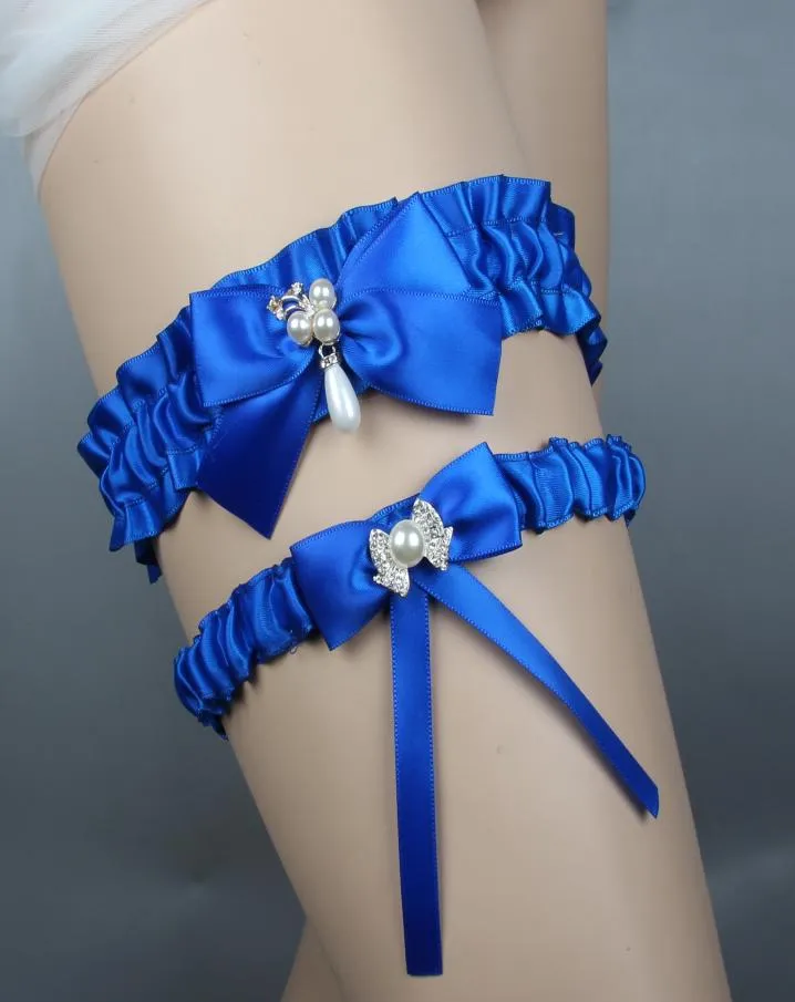 Bridal Garters Royal Blue Bow Satin Wedding Garters For Bride Beach Prom Set Vintage Wedding Garter Belts 2019 Size 1423 inc8198257