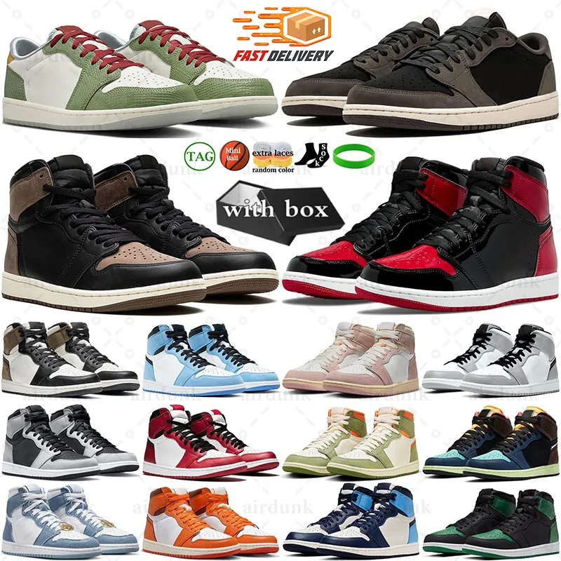 Met doos Jump man 1s low og basketbalschoenen 1 High Lost and found University Blue Palomino Black Phantom Golf Reverse Mocha Patent Bred Heren Dames Sneakers Trainers