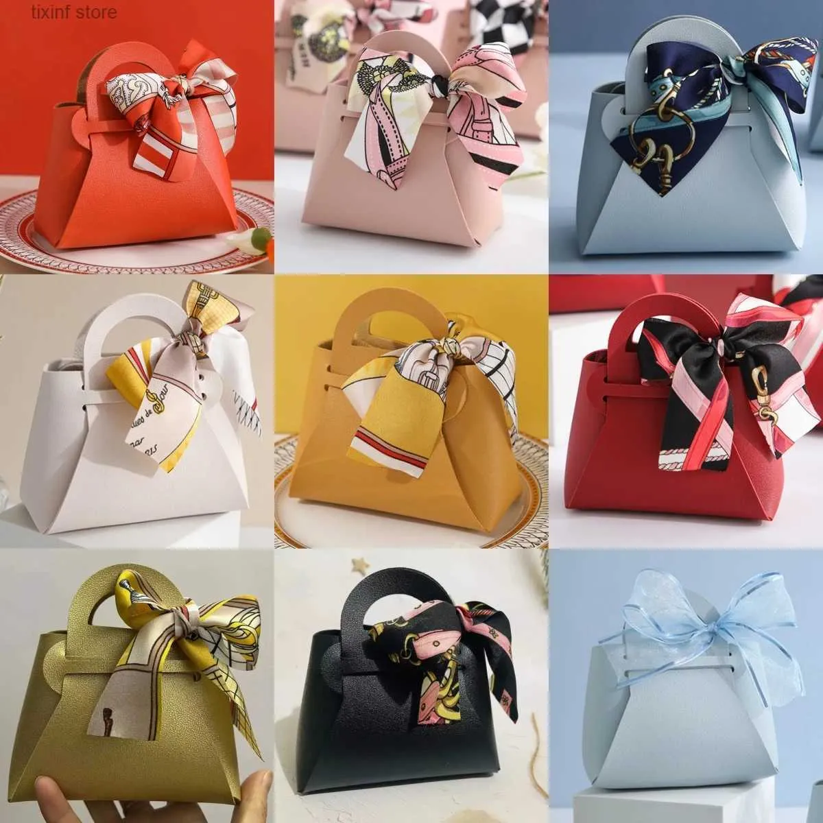 Present Wrap 40sts Easter Leather Mini Presentväskor med Bow Ribbon Packaging Bag Wedding Guest Favor Box Handbag Box Distributions Party Gift T240309