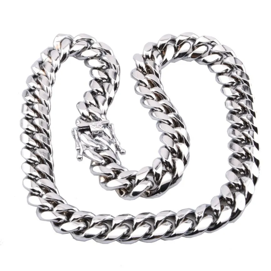 Miami Cuban Link Chain Necklace Men Hip Hop Gold Silver Necklaces Stainless Steel Jewelry350G