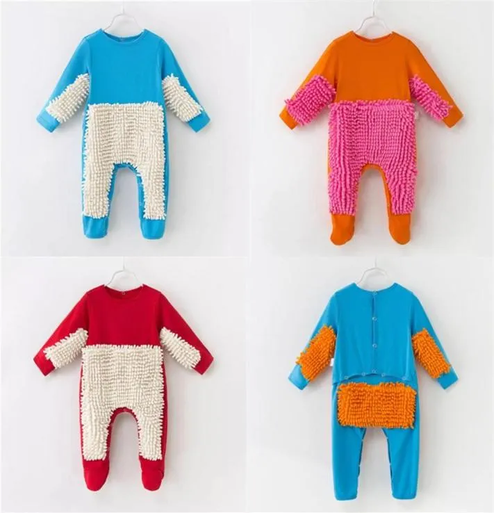 2019 Nya baby moppkläder långärmad krypande kläder småbarn jumpsuit kostym bomull spädbarn rengöring moppdräkt outfit unisex rompe y7205772