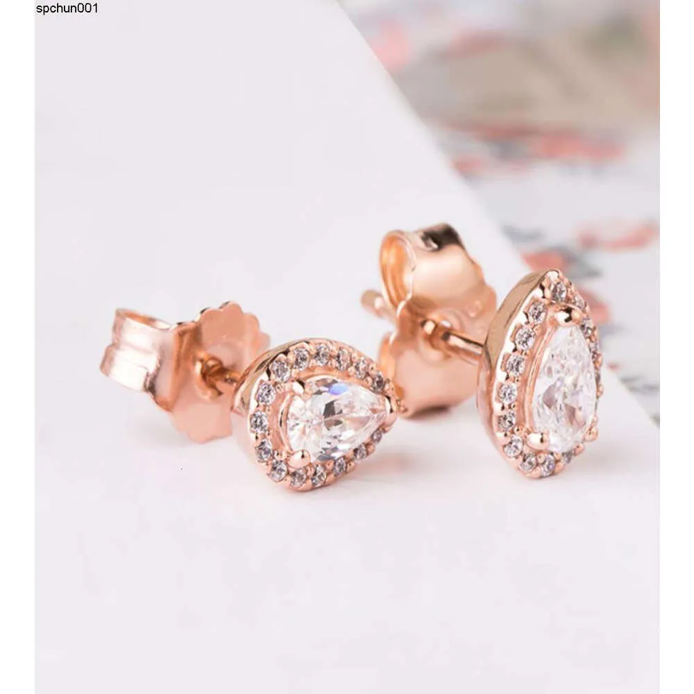 Lyxdesigner Rose Gold Earring Women Jewelry for Sparkling Teardrop Halo Studörhängen 925 Sterling Silver med Original Box8152229 {Kategori}