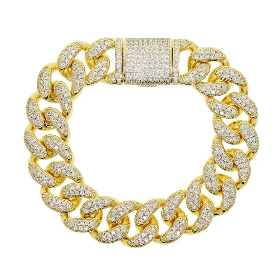 Bracelet chaîne cubaine de 16MM, avec fermoir de boîte, couleur or argent, Micro pavé glacé, zircone cubique, bijoux Hip Hop pour cadeau 297U, nouveau