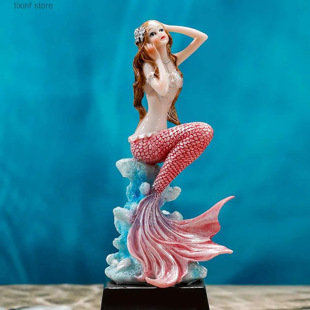 Decorative Objects Figurines Mermaid Gifts for Girls Tall Figurine for Room Shelf Resin Statue Ornament Sculpture Home Craft Collectible Ocean Sea Goddess T240309