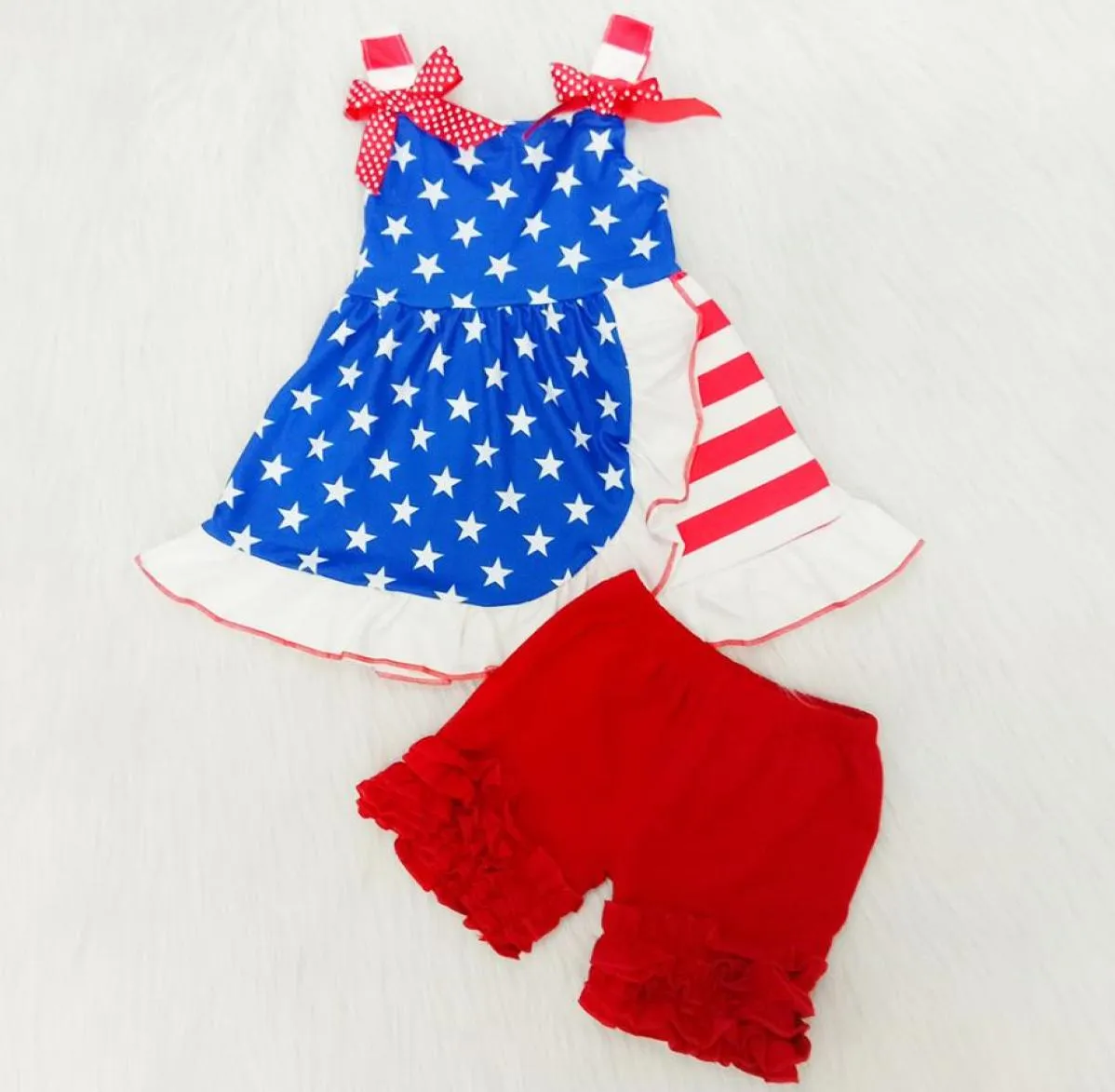 Enfants Designer Vêtements Fille Ensemble Belle Bébé Filles Boutique Vêtements 4 Juillet Independence Day Mode Tenues D'été À Volants Shor2693937