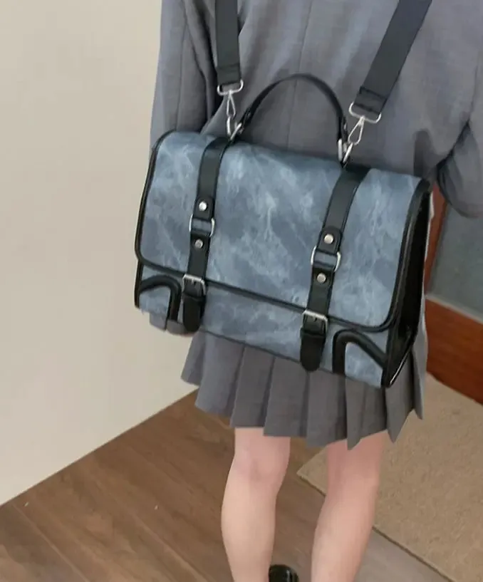 JIAERDI Preppy Stijl Jk Rugzak Vrouwen Herfst Lederen Handvat Rugzakken Aktetas Dames Harajuku Esthetische Blauwe Schooltas 240226