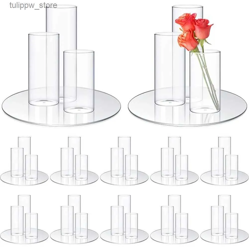 Vases 12 pièces 10 plateaux miroir ronds en verre et 36 pièces Vases cylindriques en verre de différentes hauteurs pièce maîtresse fret gratuit Vase décor de salle L240309