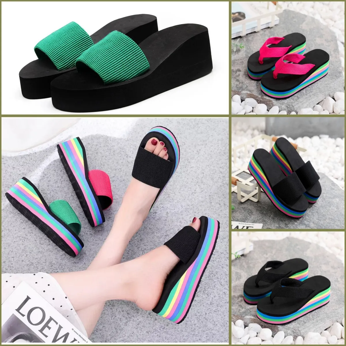 2024 GAI Women Sandals High Quality Womens Slides Crystal Calf Casual shoes quilted Platform Summer Beach Slipper low price