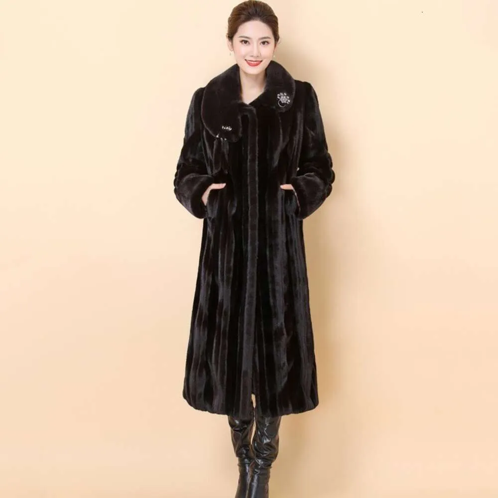 Manteau d'hiver en fourrure de vison pour femmes, Long, longueur genou, pour mères d'âge moyen et âgées, grande taille, 193507