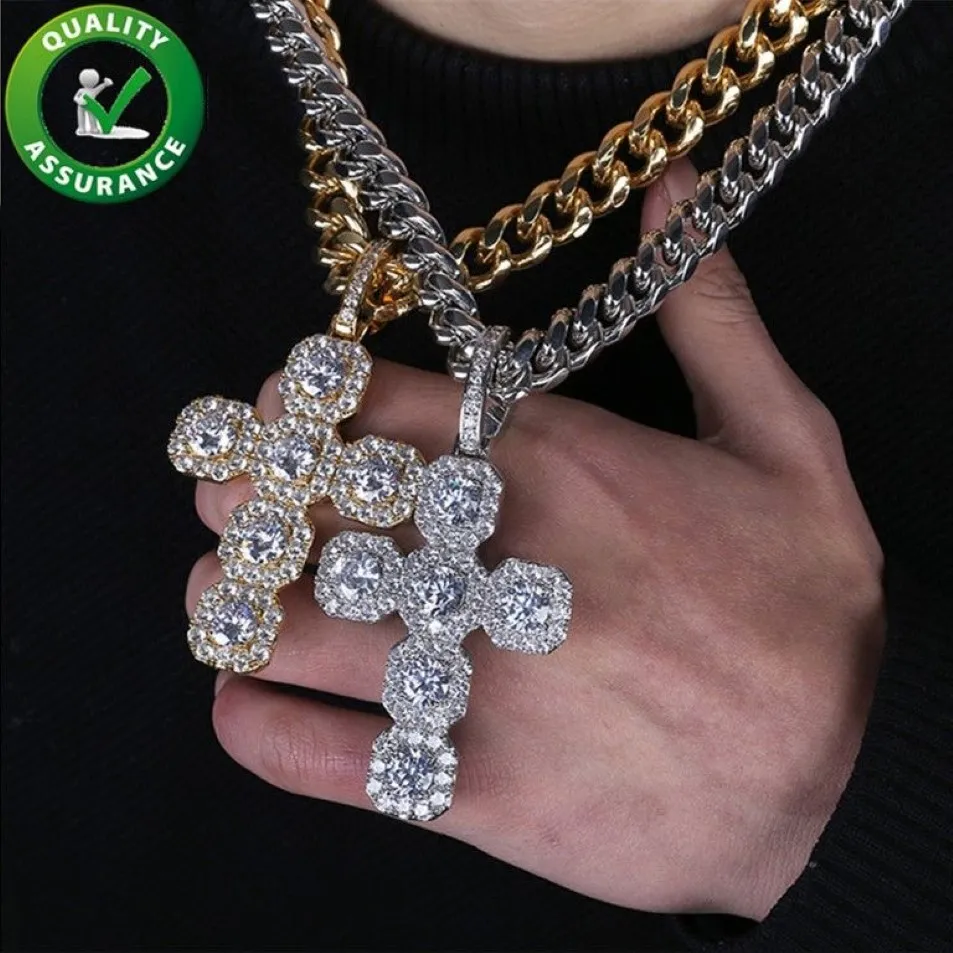 Collar de diseñador de joyería de Hip Hop para hombre colgante helado de lujo Bling Cadenas de eslabones cubanos Collares cruzados de diamantes Oro Plata Rapero 192v