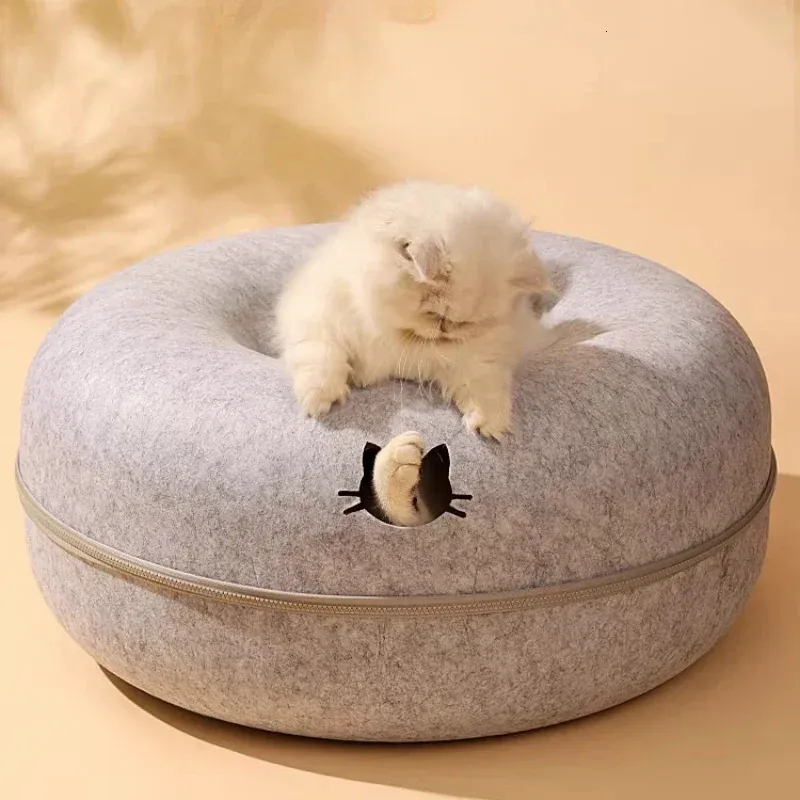 Pet Donut Felt Cat Nest Fun Interaktif Oyuncak Tüneli Eklenebilir Çift Katmanlı Kompozit Yapı Evrensel Kedi Baş Kesme Tasarımı 240226