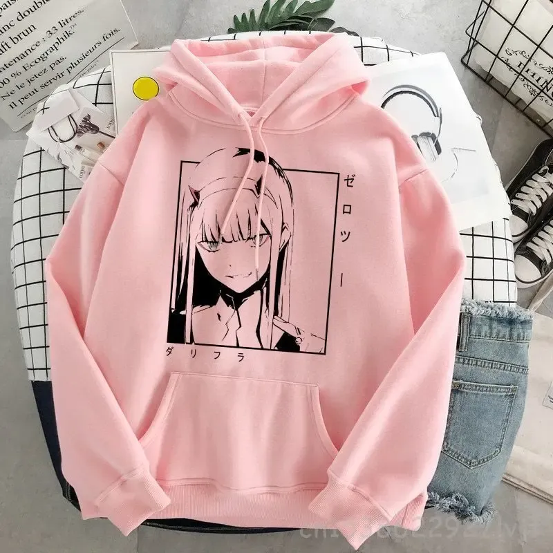 Sweatshirts älskling i Franxx Zero Two Hoodie Women Harajuku Streetwear Long Sleeve Eesthetic Hoodie Pullover Cotton Sweatshirt