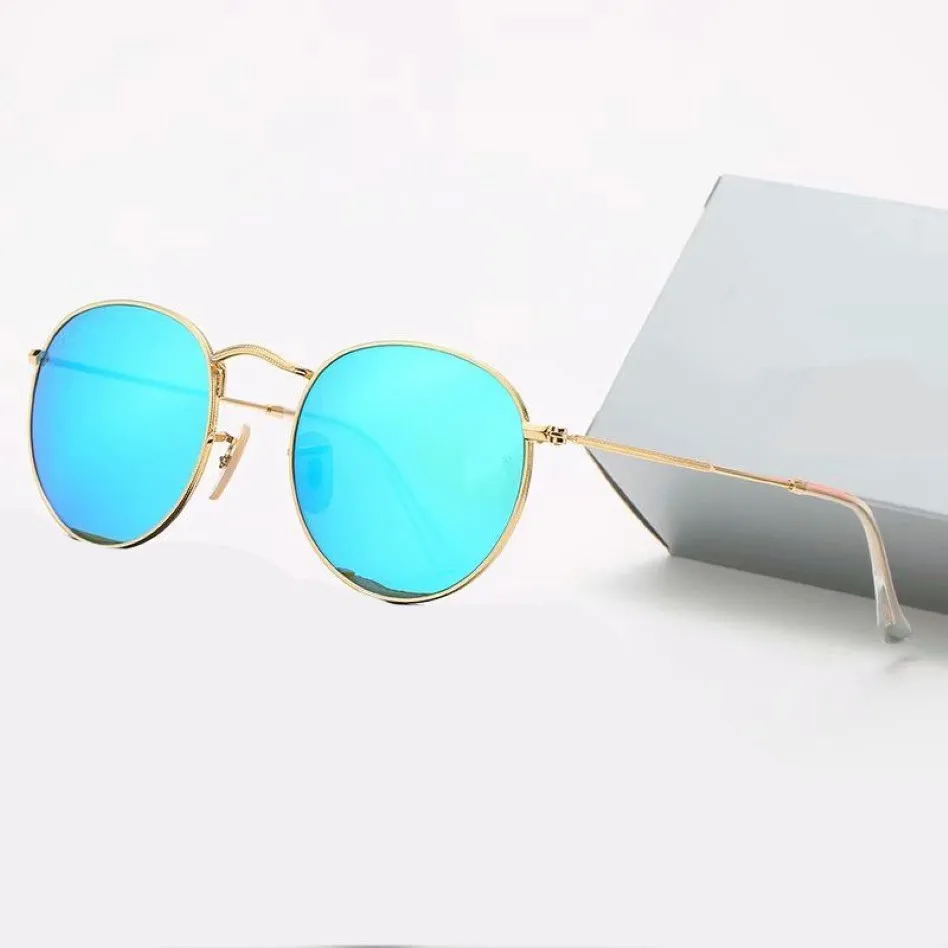 2021 marca de design clássico redondo óculos de sol uv400 óculos de metal moldura de ouro homens mulheres espelho lente de vidro óculos de sol com caixa 9 268o