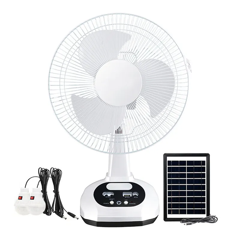 Ventilador solar de 12 polegadas, 10 horas de trabalho, ventilador de mesa recarregável USB portátil com lâmpadas LED para acampamento ao ar livre