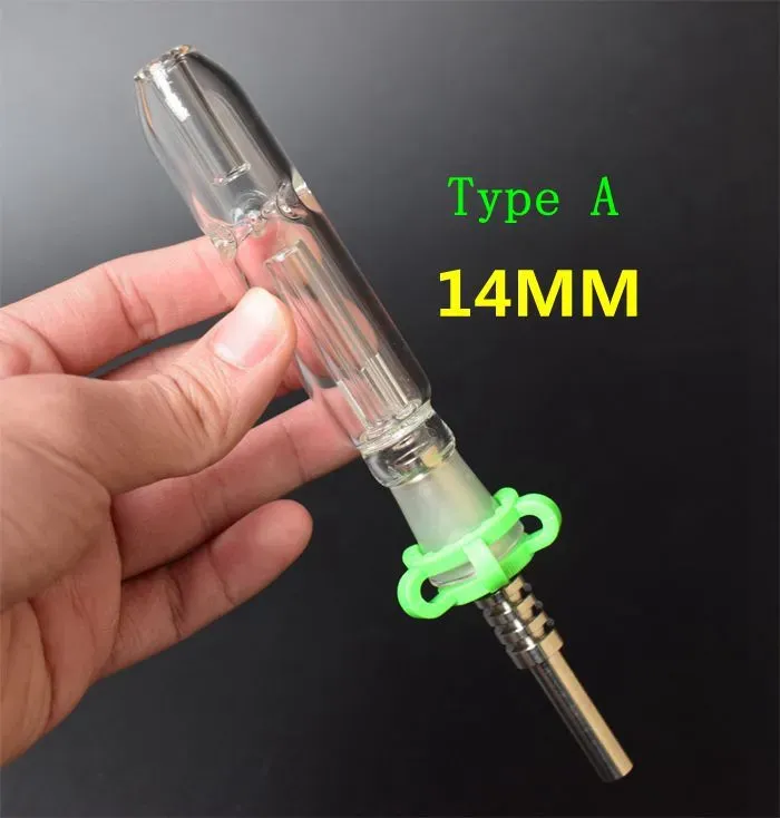 Smoking Mini Nectar Collector Glass Pipes with 10mm 14mm 18mm Titanium Quartz Tip Oil Rig Concentrate Dab Straw for Glass Bong