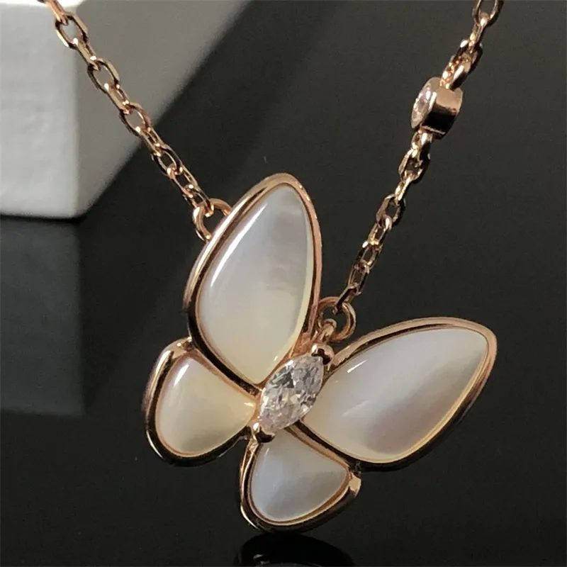 Pendant necklace vintage designer necklaces women two butterfly diamond luxury jewelry collier plated gold chain valentines day mothers day zl133 F4