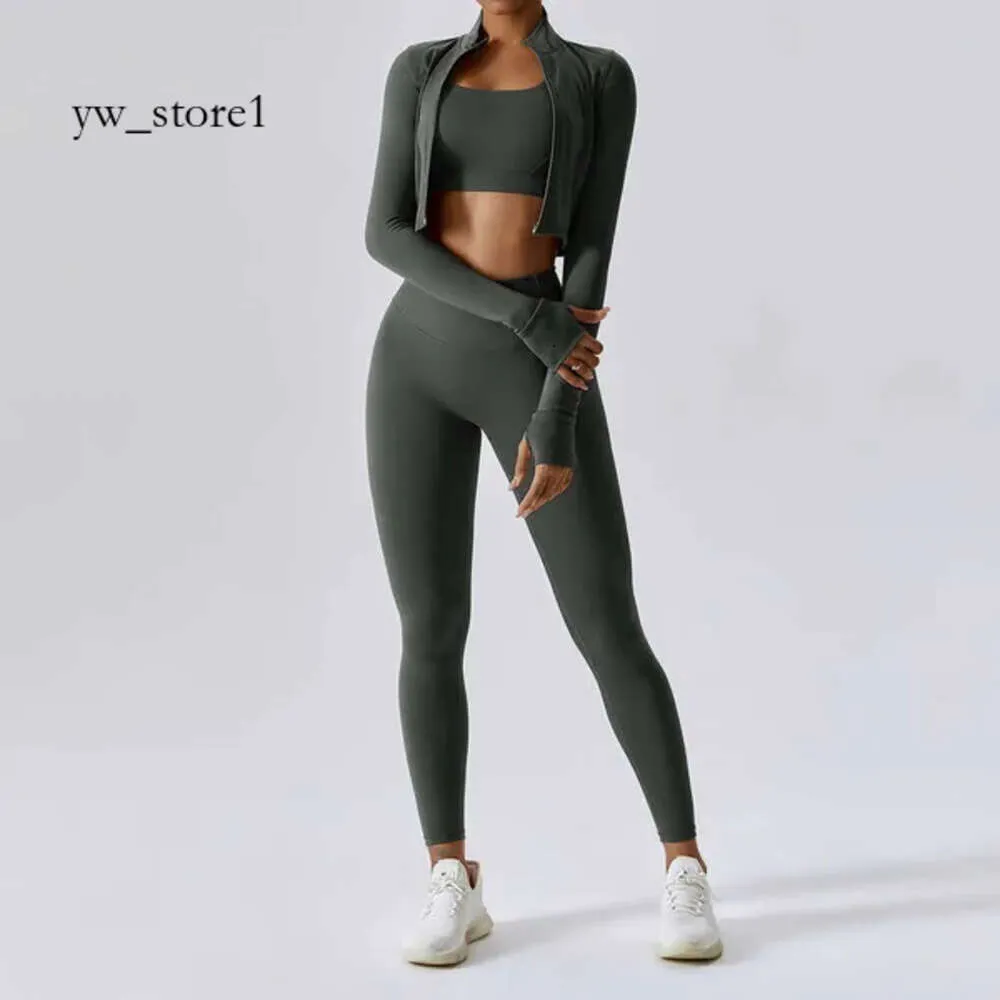 Lu Lu Yoga survêtement Gym Fitness ensemble de sport pour femmes Lu Lememm Wokrout femmes vêtements pantalons à manches longues haut court dos croisé soutien-gorge de sport 3 pièces 4284