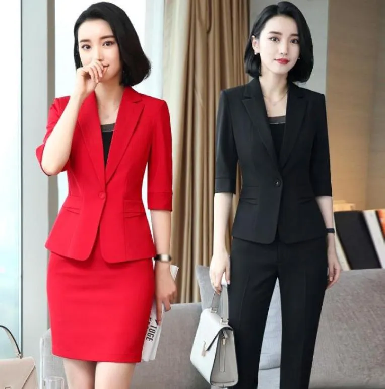 Pants Suits 2021women039s Suit Dress For Office Fivepoint Midsleeve Big Size Slimming Down Ladies Waistup Small Women039s8922473