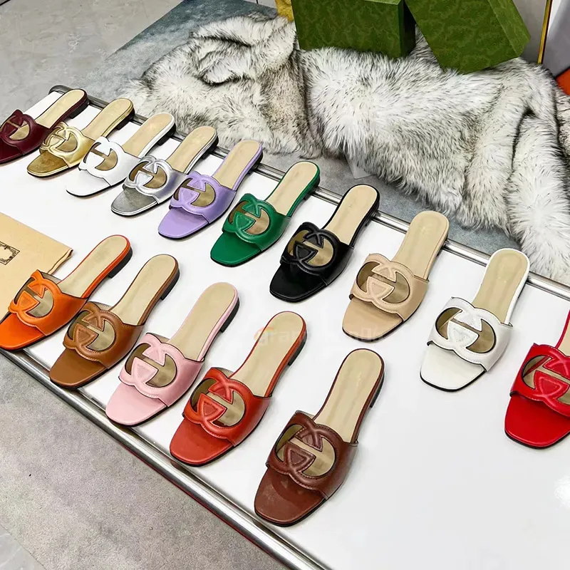 Womens Summer Slipper G Slides Ladies Slipers Brand Designer Sandaler Flat Heel Fashion Versatile Leather Comans Comfort Flip Flop Size35-42