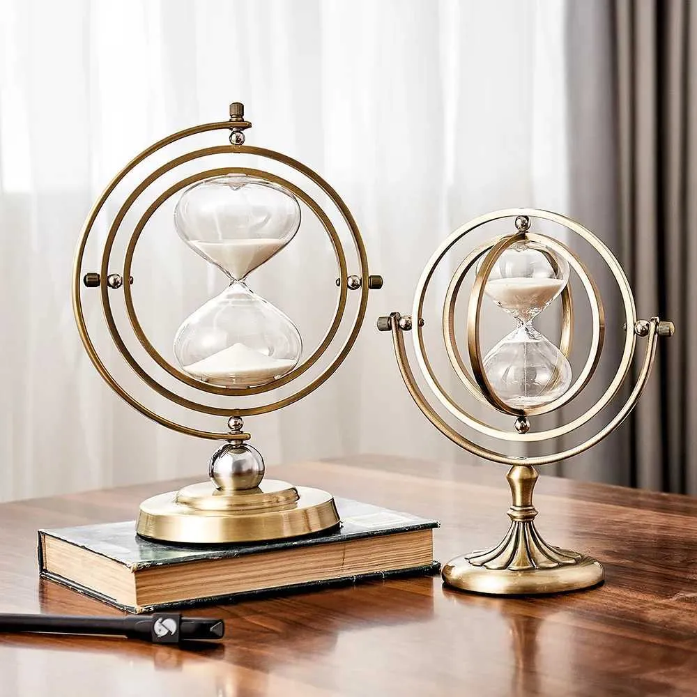 Objetos decorativos Figuras Europeias Retro Globo Hourglass Timer Metal Hour Glass 1530 minutos Hourglass Clock itens domésticos Decoração de mesa T240