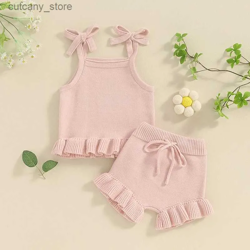 T-shirty Toddler Baby Girl Summer Ubrania żebrowane zbiór z przodu bluzki i szorty niemowląt Zestaw L240311