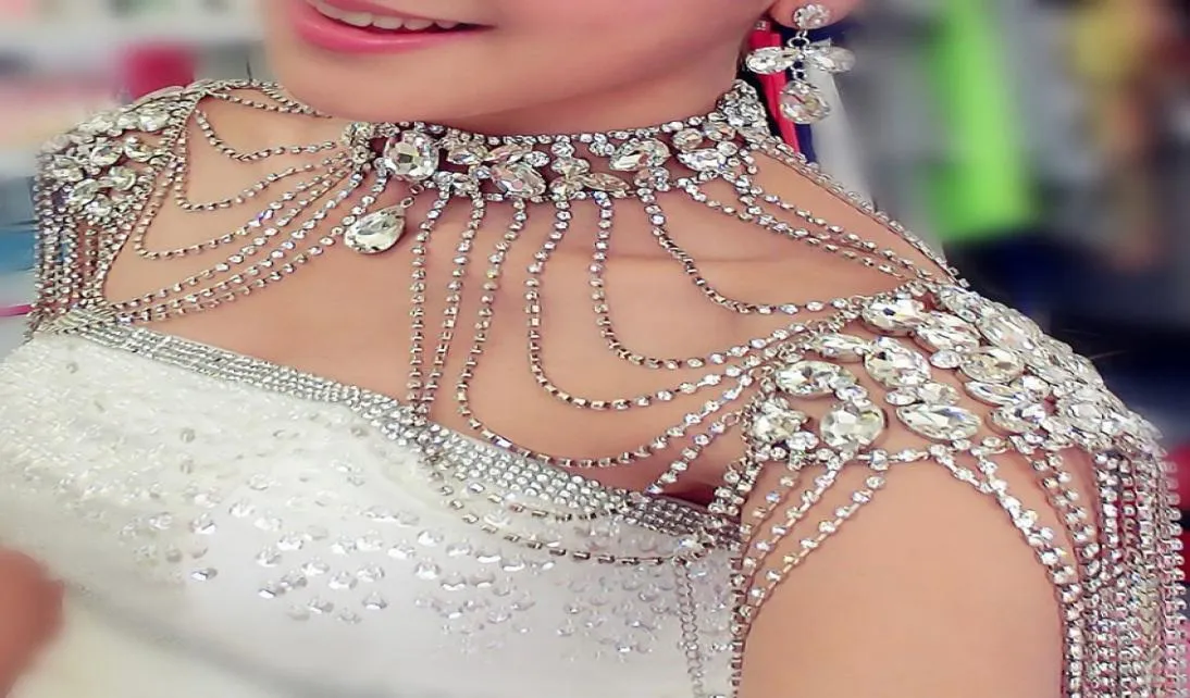 Wedding Shawl Bridal Wraps Jackets 2017 Luxury Sexy Beatiful Rhinestone Crystal Bride Shoulder Chain Jewelry Jacket1490986