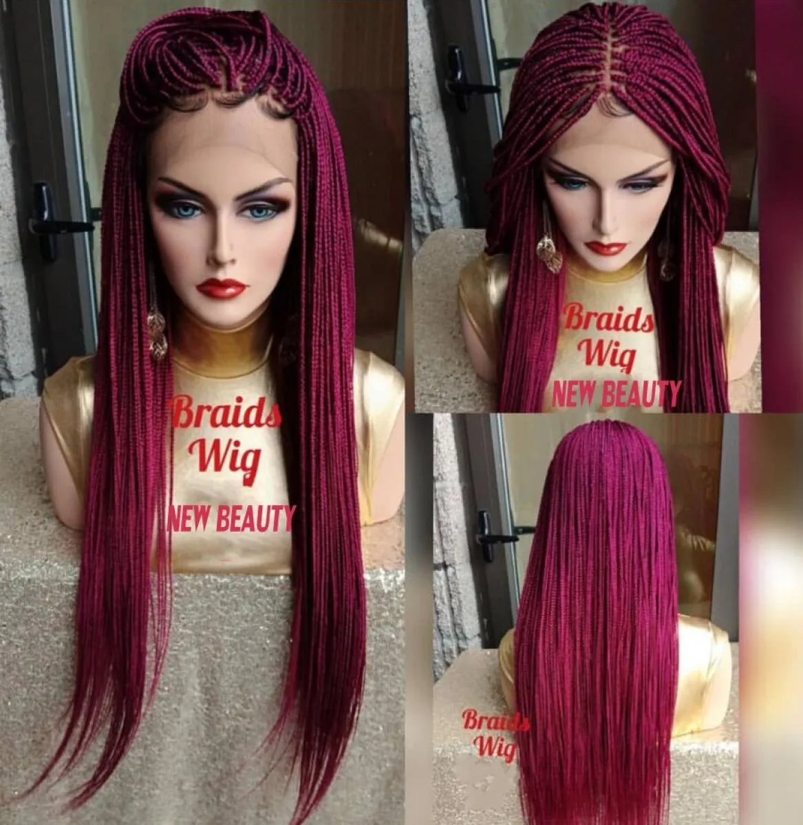 afrika vrouwen stijl jumbo vlechten kant voor pruik synthetisch haar box vlecht pruik roze rood gehaakte vlechten pruik natuurlijke hairlin2244763