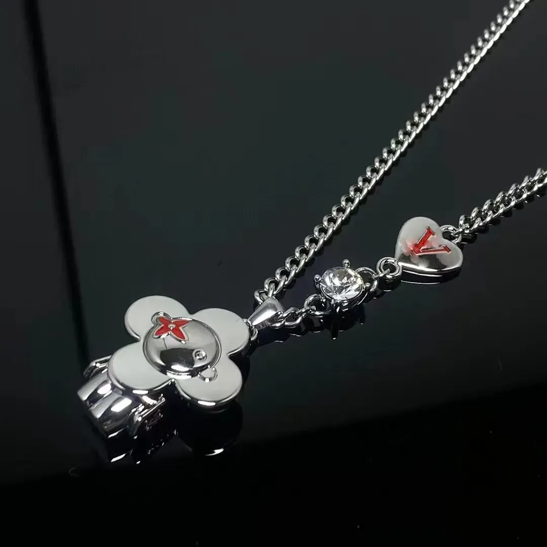 Marca de luxo dos desenhos animados boneca pingente colares para mulheres designer diamantes colar moda vermelha flor vintage hip hop goth corrente choke jóias presentes -7