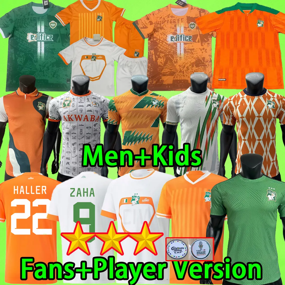 3 étoiles Côte d'Ivoire 2024 Côte d'Ivoire Soccer Jerseys Côte d'Ivoire Kids Kit 23/24 Maillot de football DROGBA Uniforme Fans Player Version ADINGRA HALLER KALOU TOURE YAYA ZAHA