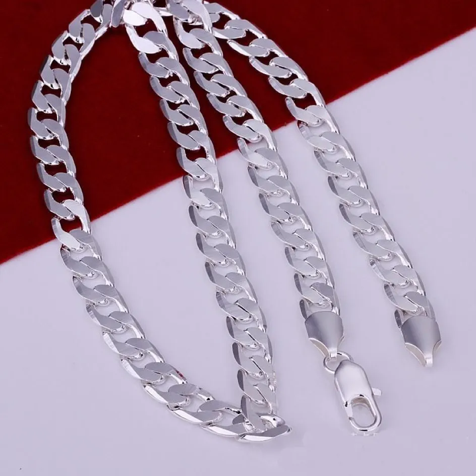 925 Sterling Silver plated 8mm 16'' 18'' 20 22'' 24'' Flat Chain Necklace Mens N192C