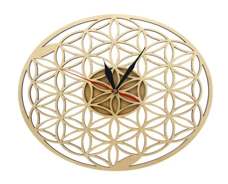 Fleur de vie intersecte anneaux géométrique horloge murale en bois géométrie sacrée découpé au laser horloge montre pendaison de crémaillère cadeau chambre décor Y2009354128