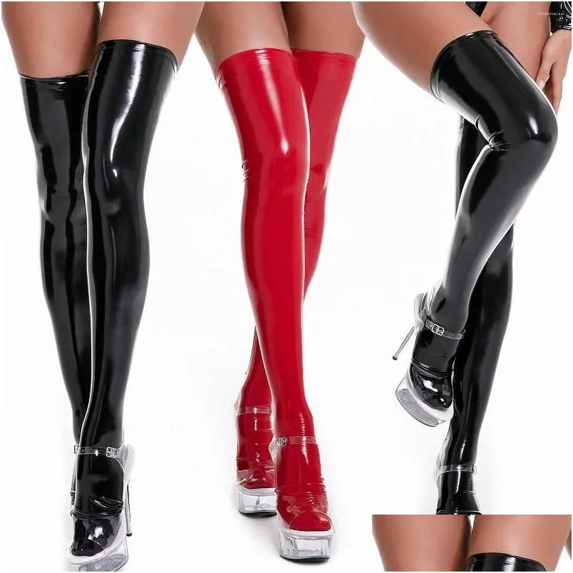 Sokken Kousen Dames Sokken Dames Wetlook Lang Hoge Latex Kousen Meisjes Fetish Mager Over-de-knie Strakke bondage Glanzend Pu Leathe Dhkah