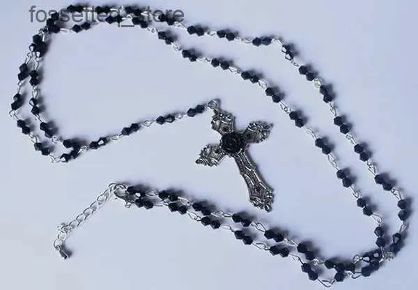 Pendant Necklaces Pendant Necklaces Gothic Long Rosary Small Cross Necklace Pagan Prayer Beads Beaded Trad Goth Charm Creativity Punk Jewelry Women Gift L240309