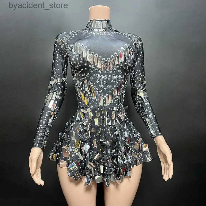 Urban Sexy Dresses Robes de soirée sexy pour femmes argent paillettes sirène robes de soirée à manches longues fente luxe élégant fête chanteurs robe L240309