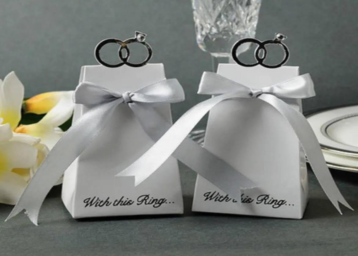 Lot de 50 boîtes à bonbons en papier de mariage "Avec cette bague" Boîtes à dragées élégantes pour boîtes cadeaux d'invités de mariage et de fête 32599897043365