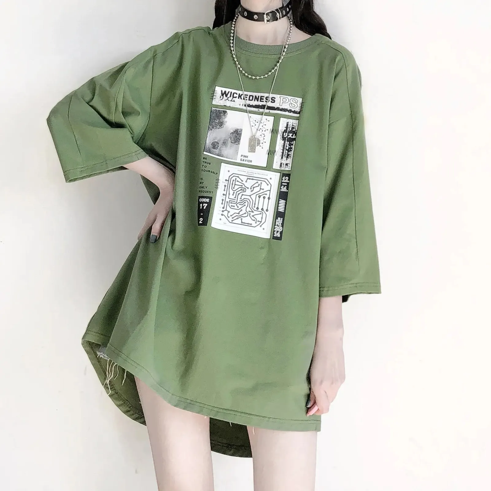 Fashion Summer Oversized TShirt MidLength for Women Casual Loose Short Sleeve Print Tee Shirt Female Tops Trend 2023 Clothing 240301