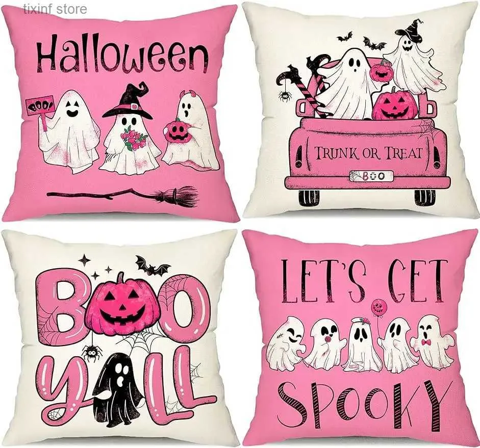 Fronha caso de Halloween preto e branco fantasma abóbora caminhão decoração rosa caso sofá cama decoração 45X45cm T240309