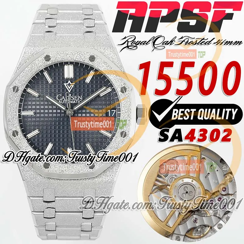 APSF 15500 프로스트 SS SA4302 자동 남성 시계 41mm 블루 텍스처 다이얼 스틱 마커 스테인리스 스틸 SS 브레이슬릿 슈퍼 에디션 TrustyTime001 손목 시계