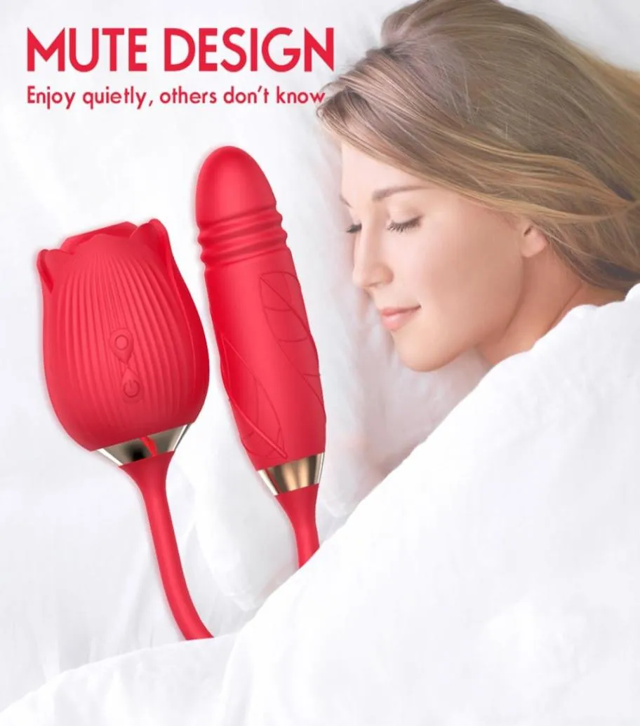 Rose Shape Zuigende vibrators Sterke schok likken Dubbele hoofden Dildo's Vibrator Vrouwelijke seksspeeltjes8240143