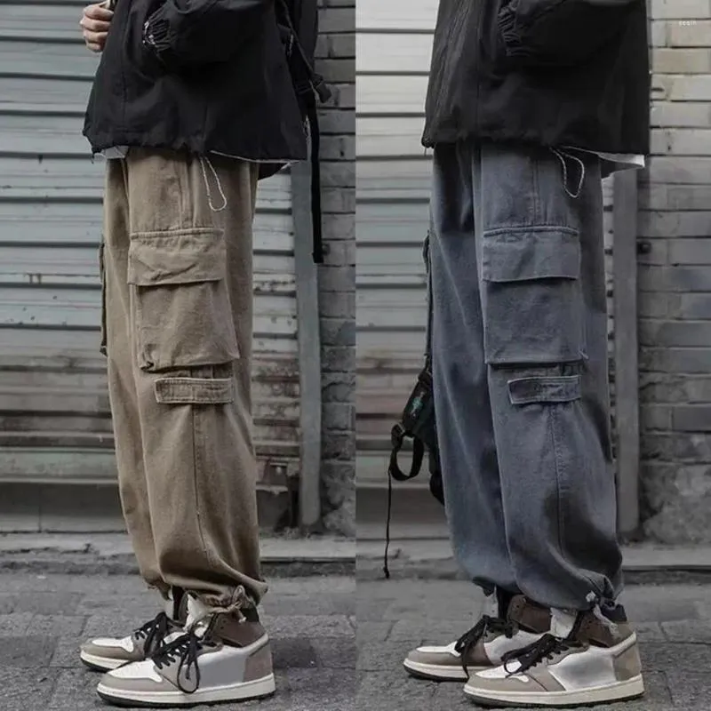 Men's Pants Men Trousers Secure Pocket Cargo Retro Streetwear With Multiple Pockets Crotch For Breathable Mid Waist