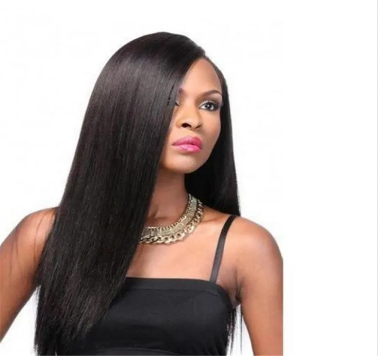 Side Part Italian Yaki Straight African American Full Lace Human Hair Wigs Glueless Mongolian Kinky Straight Lace Front Wigs With 7701969