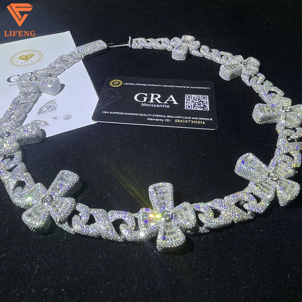 Design personalizado 925 prata moda jóias colar moissanite diamante hip hop gelado cruz cubana link chain