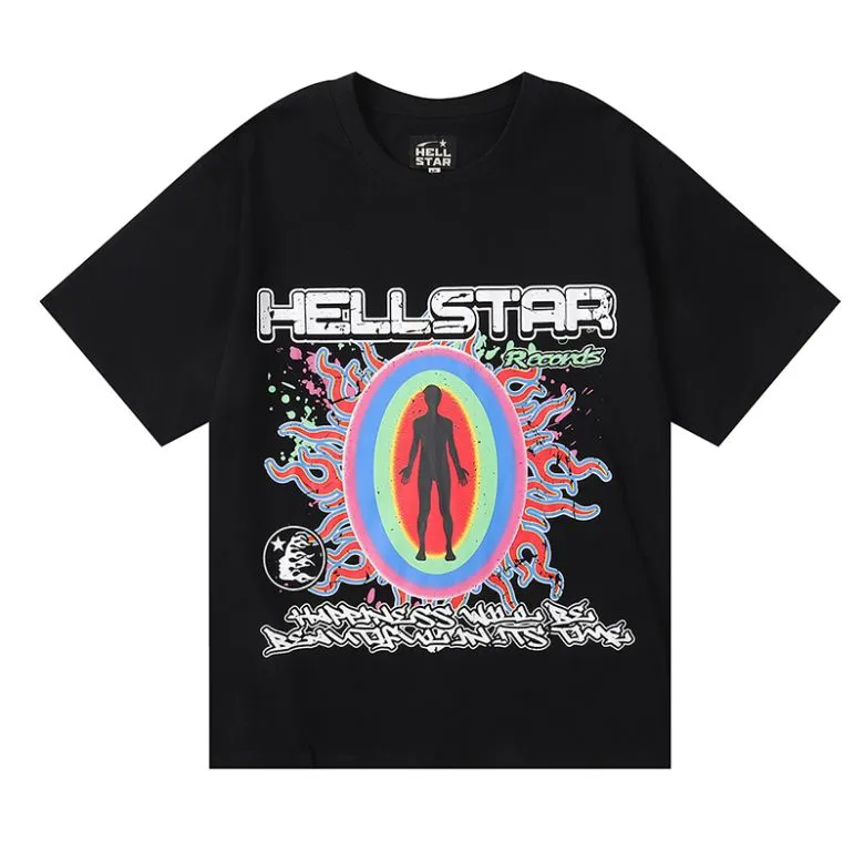 Designer pour hommes T-shirt Hen Hell Star Graphic T-shirt Vêtements Hipster Lavage Fabric Street Graffiti Lettrage d'aluminium Impression en aluminium Retro Black Loose