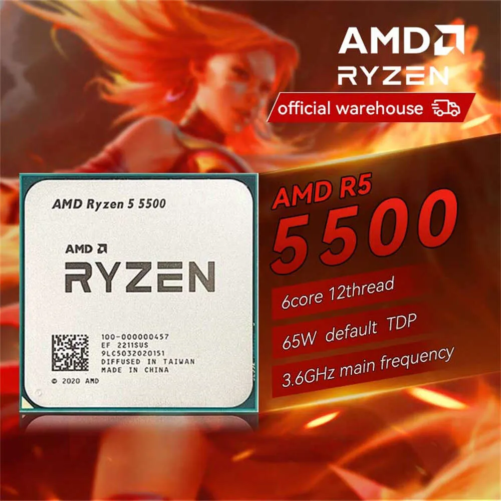 AMD Ryzen 5 5500 CPU-processor R5 5500 100% helt ny 6-kärnuttag AM4 65W Desktop Game Computer CPU utan coolare fläkt