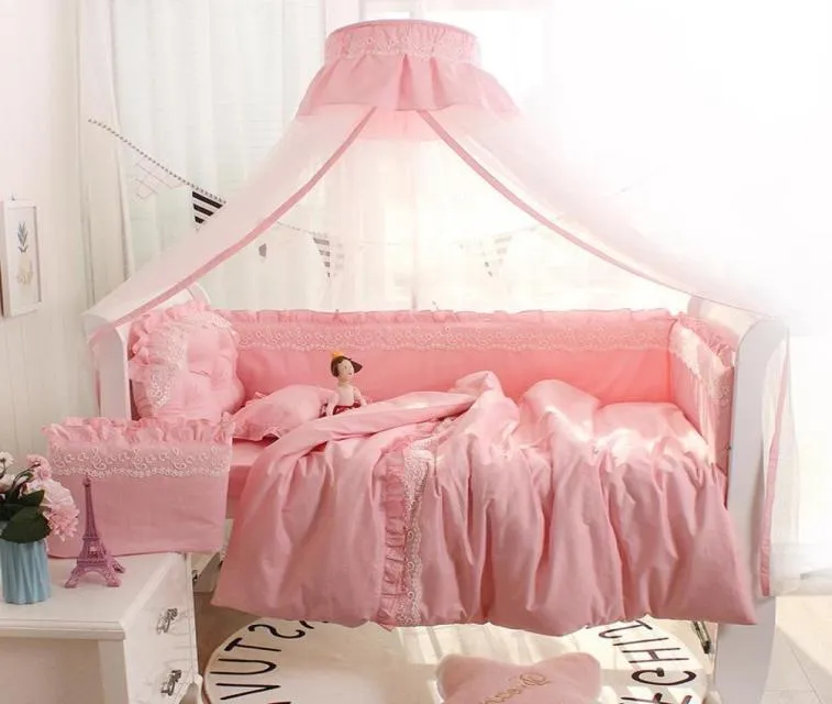 Baby Girls Cot Cot Cotton Lace Style Style Cotton Solid Cotton with Ruffler Bed Sheet Baby Crib Bedding Set Kids غرفة ديكور 7404750