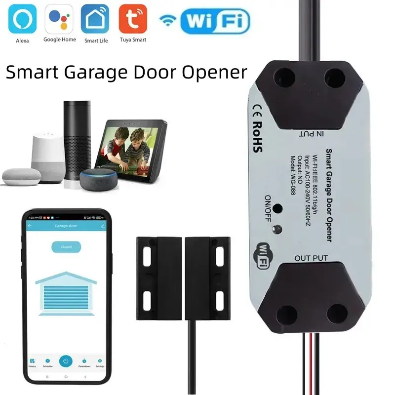 Tuya Wi -Fi Smart Garage 도어 오프너 컨트롤러 전동 무선 원격 작업 음성 제어 Alexa Home 240228과 함께 작동합니다.