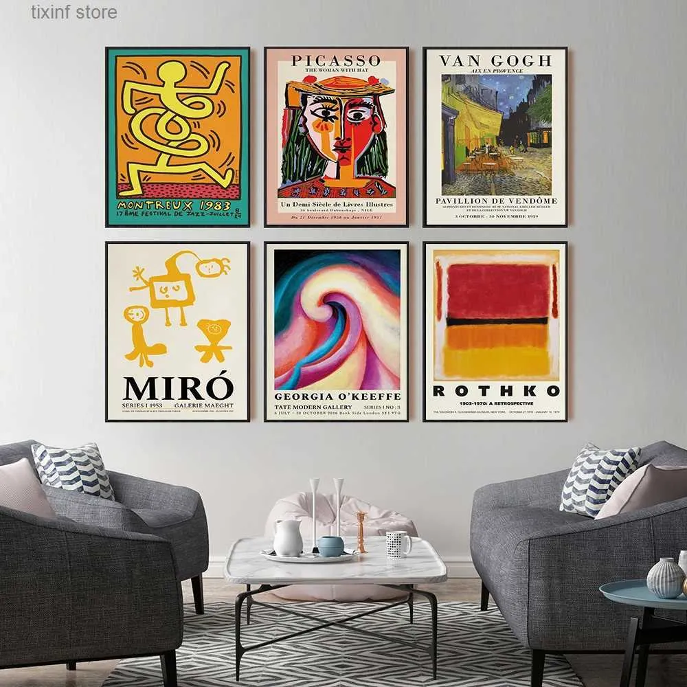 Obrazy van gogh retro plakat Picasso Okeeffe Art Art Print Joan Miro Canvas Malowanie Matisse na ścianie obraz salonu dekoracja domowa t240309