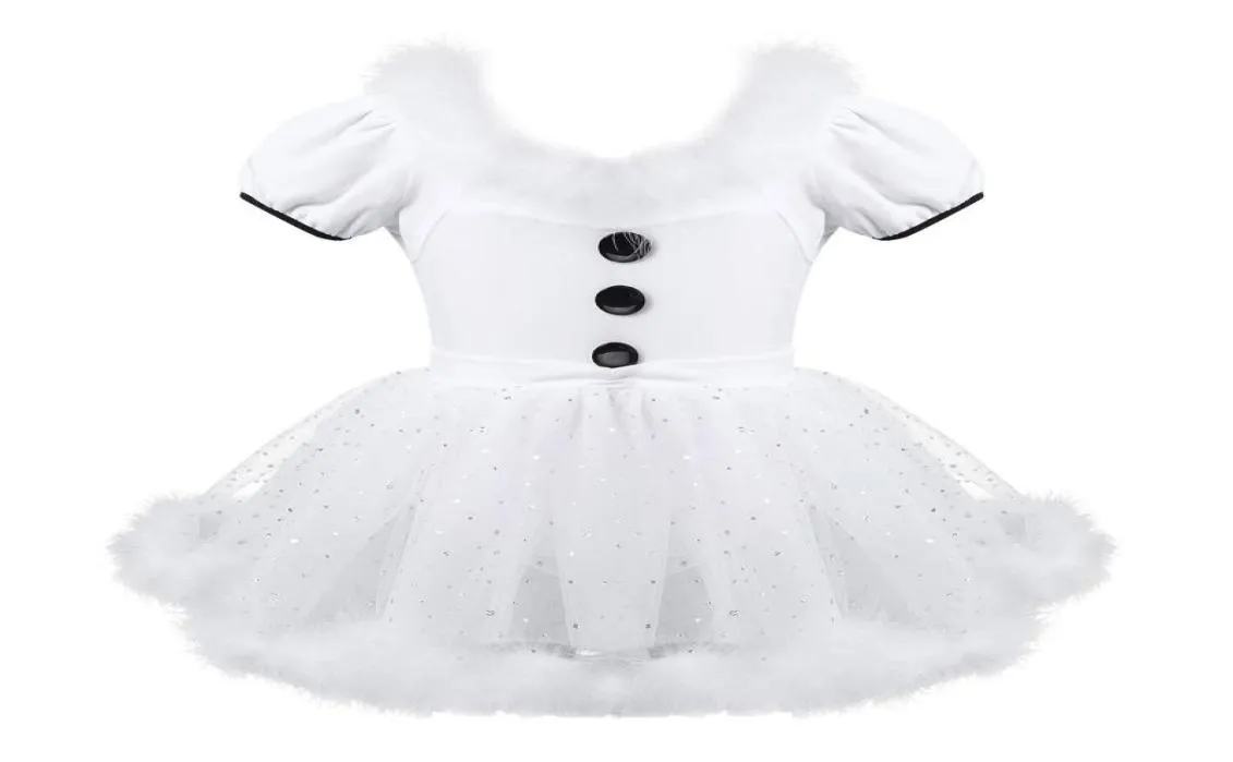 Girl039s Dresses Kids Girls Feathers Trim Christmas Costume Snowman Dress Up Glittering Skating Tutu Leotard Ballet Dance Xmas2106534